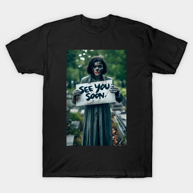 Undead Update: Zombie's Playful Promise T-Shirt by AmazinfArt